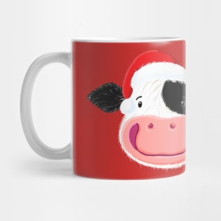 Happy Little Holstein Cow Wears A Christmas Santa Hat Mug